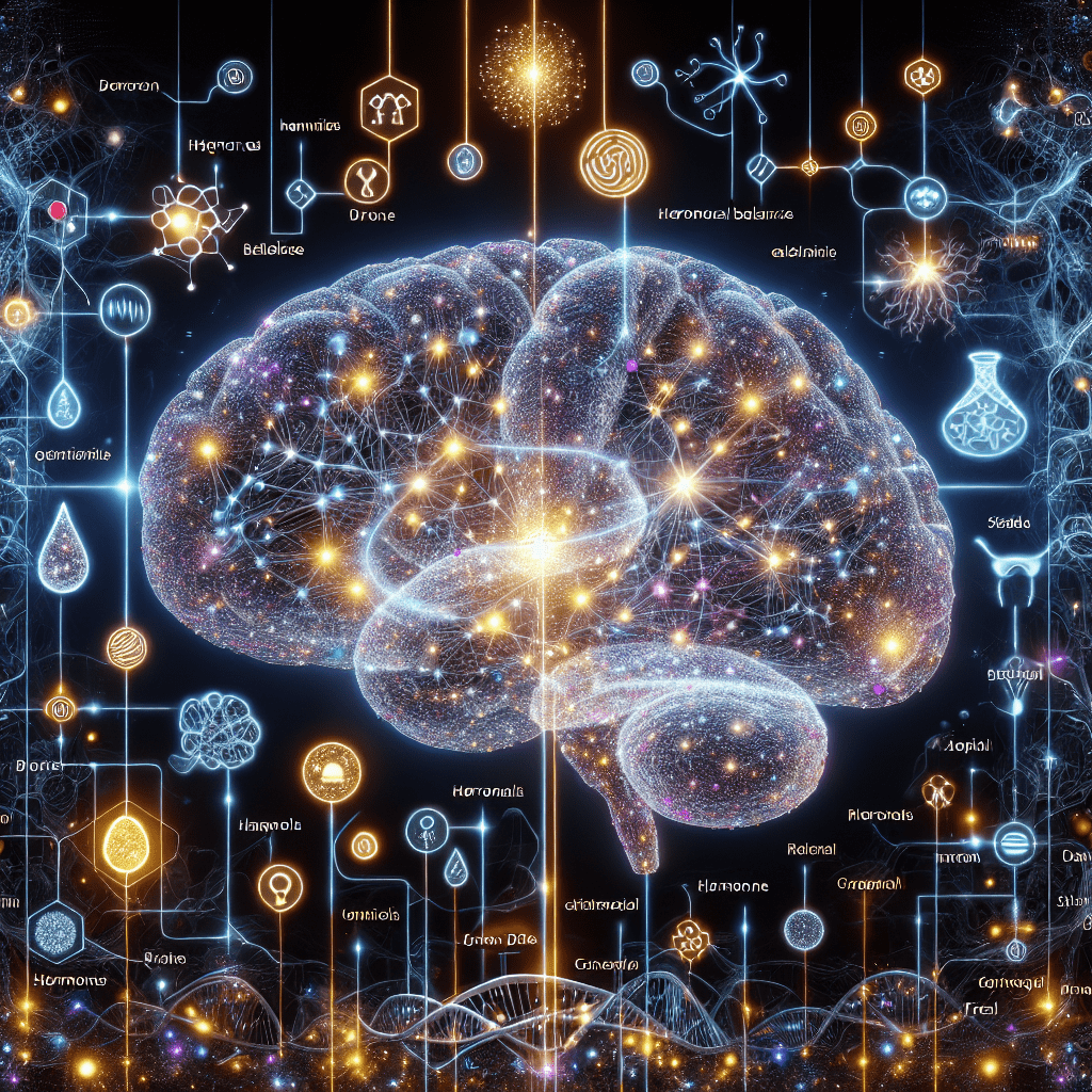 A digital artwork depicting a brain composed of a complex network of glowing nodes and connections overlaid with various scientific and alchemical symbols, creating an impression of a nexus between neuroscience and mysticism.